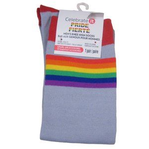 Men Pride Knee High Socks Adult One Size 1 Pair Rainbow Love Wins Polyester